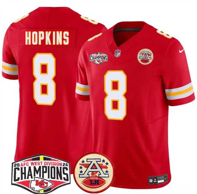 Mens Kansas City Chiefs #8 DeAndre Hopkins Red F.U.S.E. 2024 AFC West Division Champions Vapor Limited Stitched Jersey